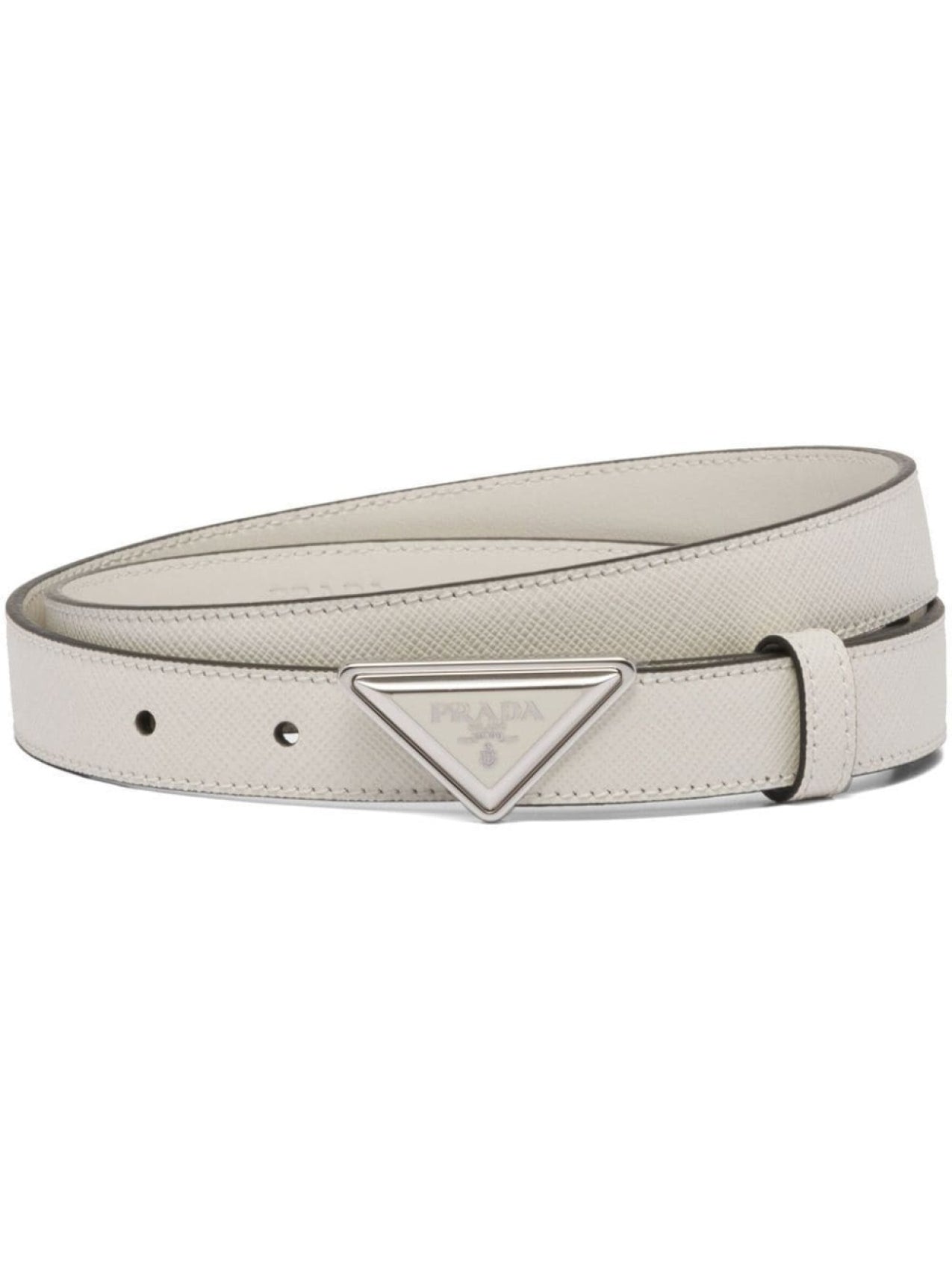 Prada Saffiano Leather Belt with Logo Buckle, White