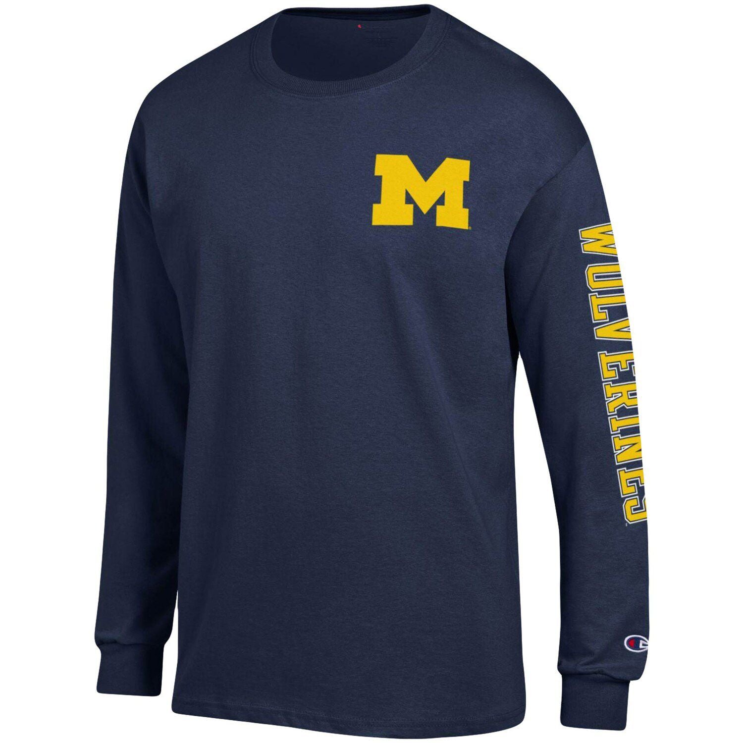 تي شيرت رجالي بأكمام طويلة من Champion Navy Michigan Wolverines Team Stack