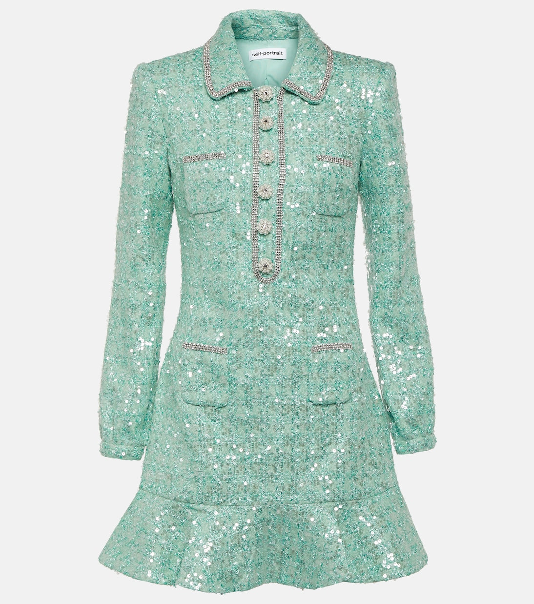 Self-Portrait Sequin Bouclé Mini Dress, Green