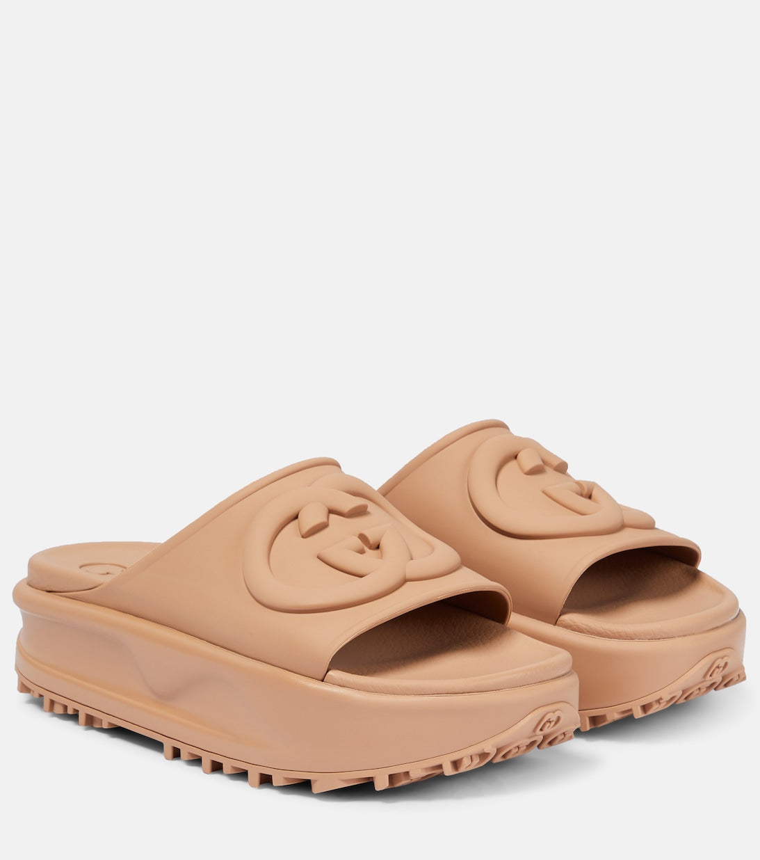 GG Gucci Platform Rubber Slides, Beige