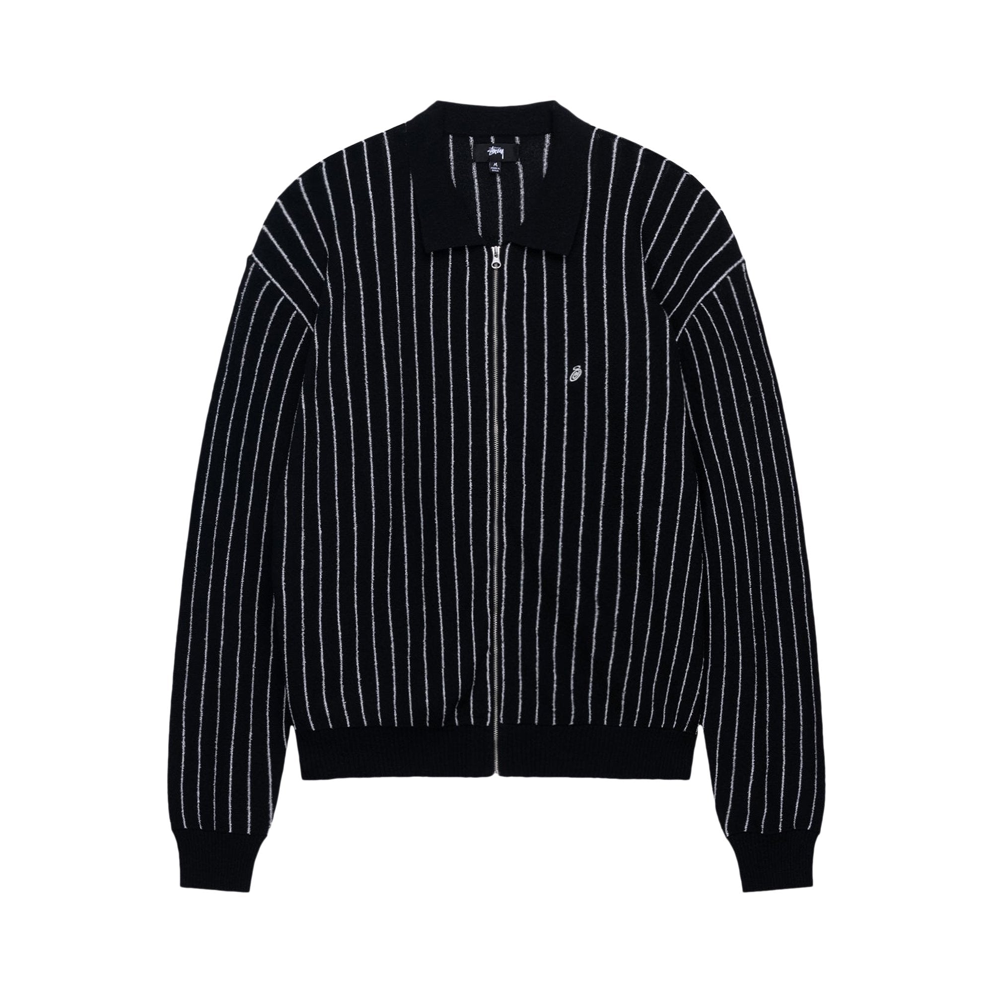 Stussy Long Sleeve Lightweight Zip Polo Shirt, Black Stripe