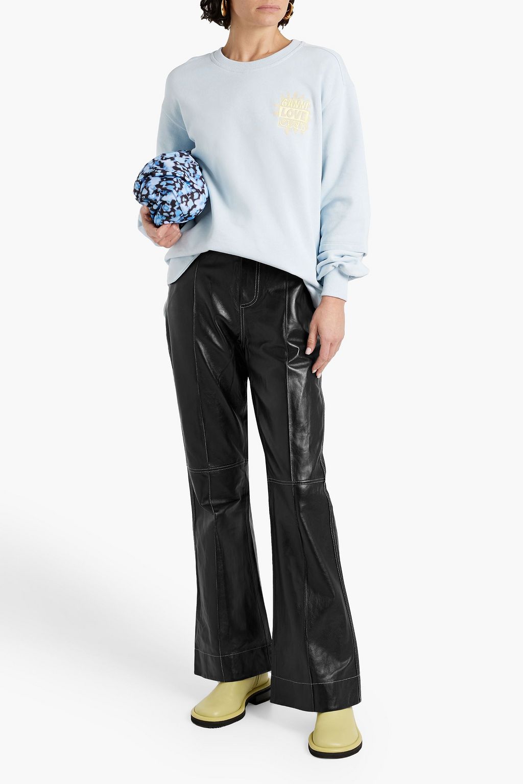 Leather flared trousers GANNI, black