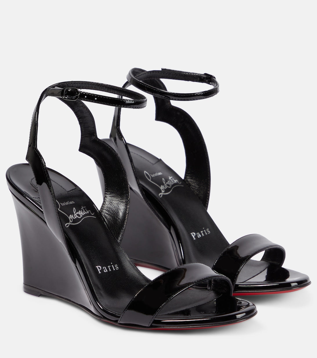 Christian Louboutin patent leather wedge sandals, black