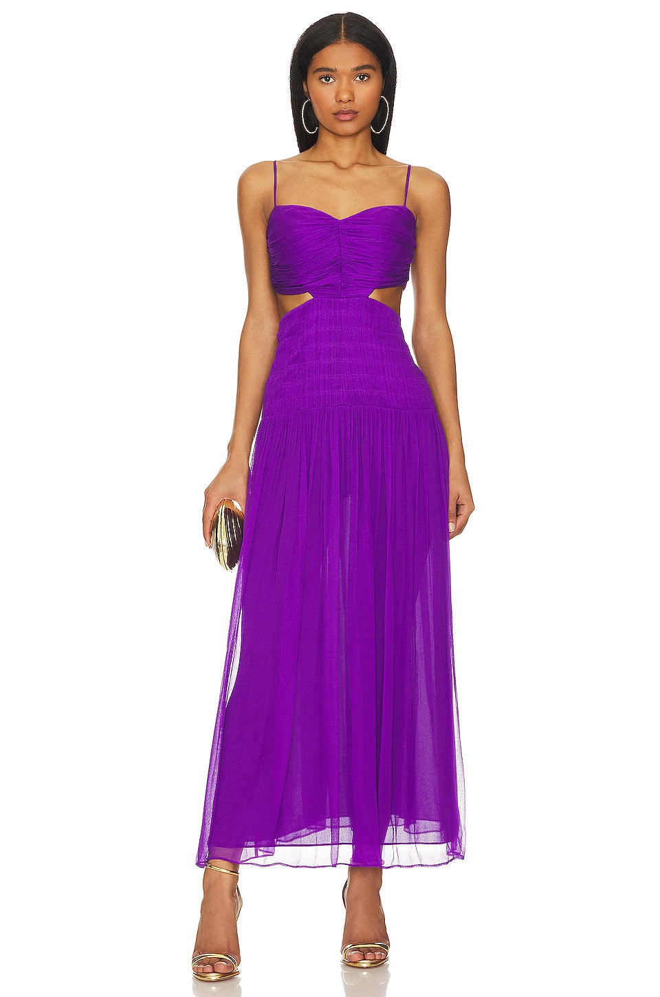 Shona Joy Malina Ruched Cut Out Midi Dress in Purple Pale