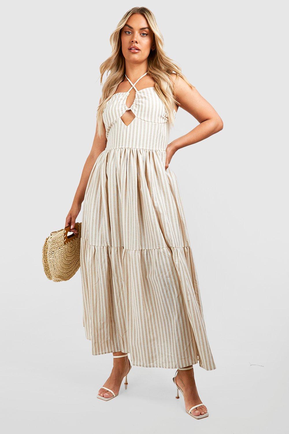 Plus Boohoo Striped Maxi Dress, Neutral