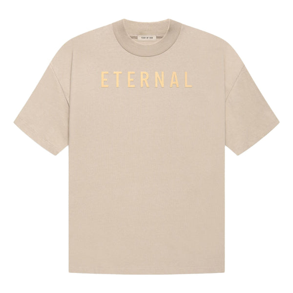 تي شيرت برقبة دائرية من قماش مخملي عليه شعار Fear of God Eternal "Tan Orange"، بني/برتقالي