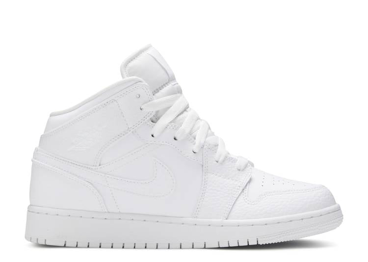 حذاء رياضي AIR JORDAN 1 MID GS 'TRIPLE WHITE'، باللون الأبيض