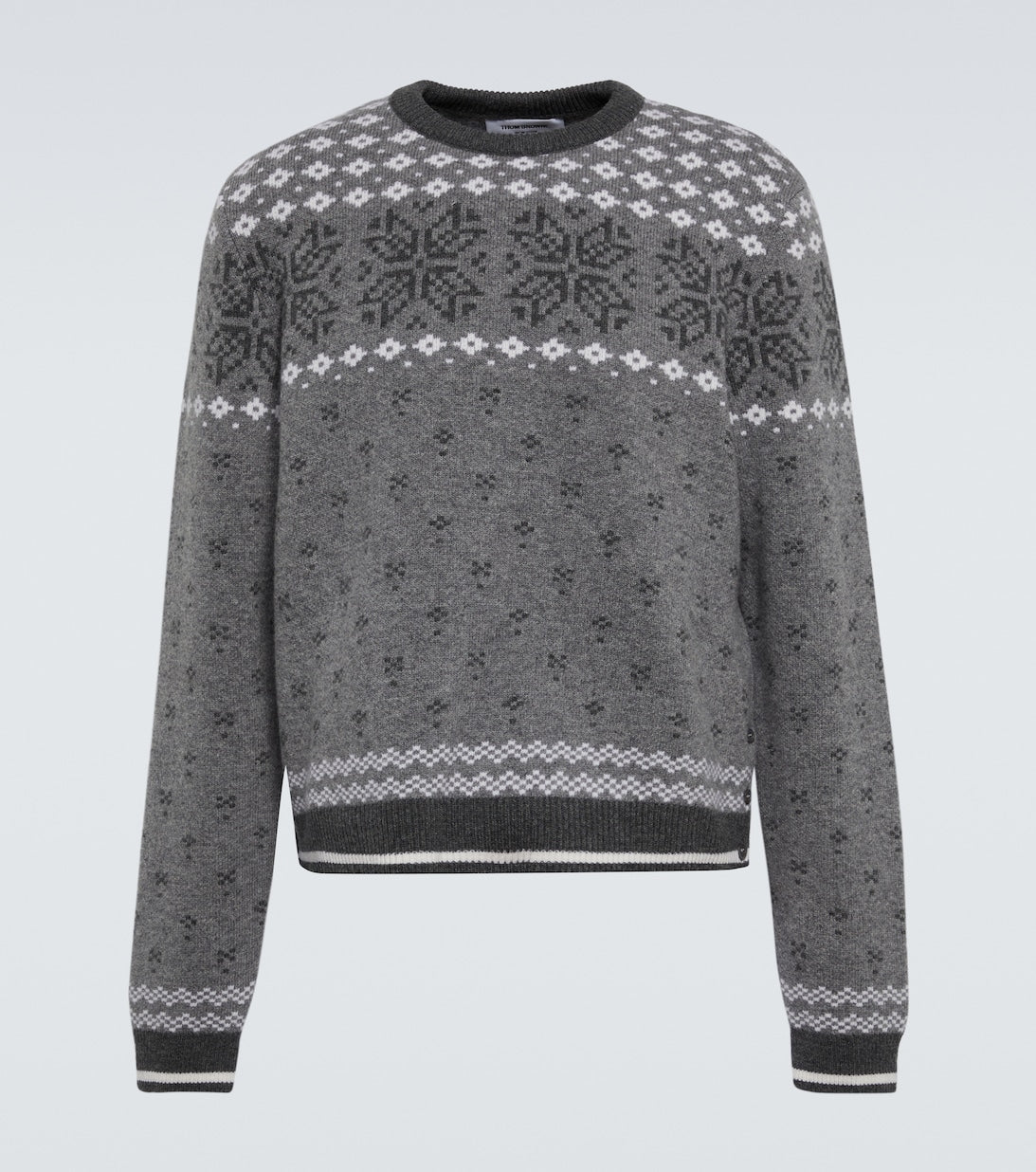 Thom Browne Jacquard Merino Wool Sweater, Gray