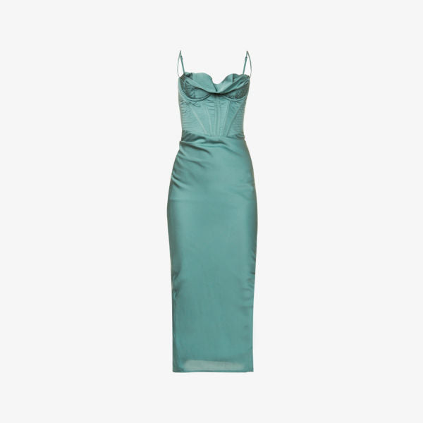 Satin maxi dress with corset Charmaine House Of Cb, pine