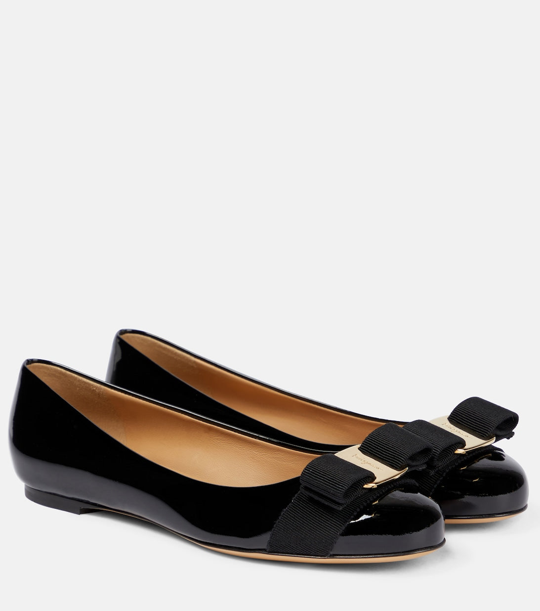 Varina Ferragamo patent leather ballet flats, black