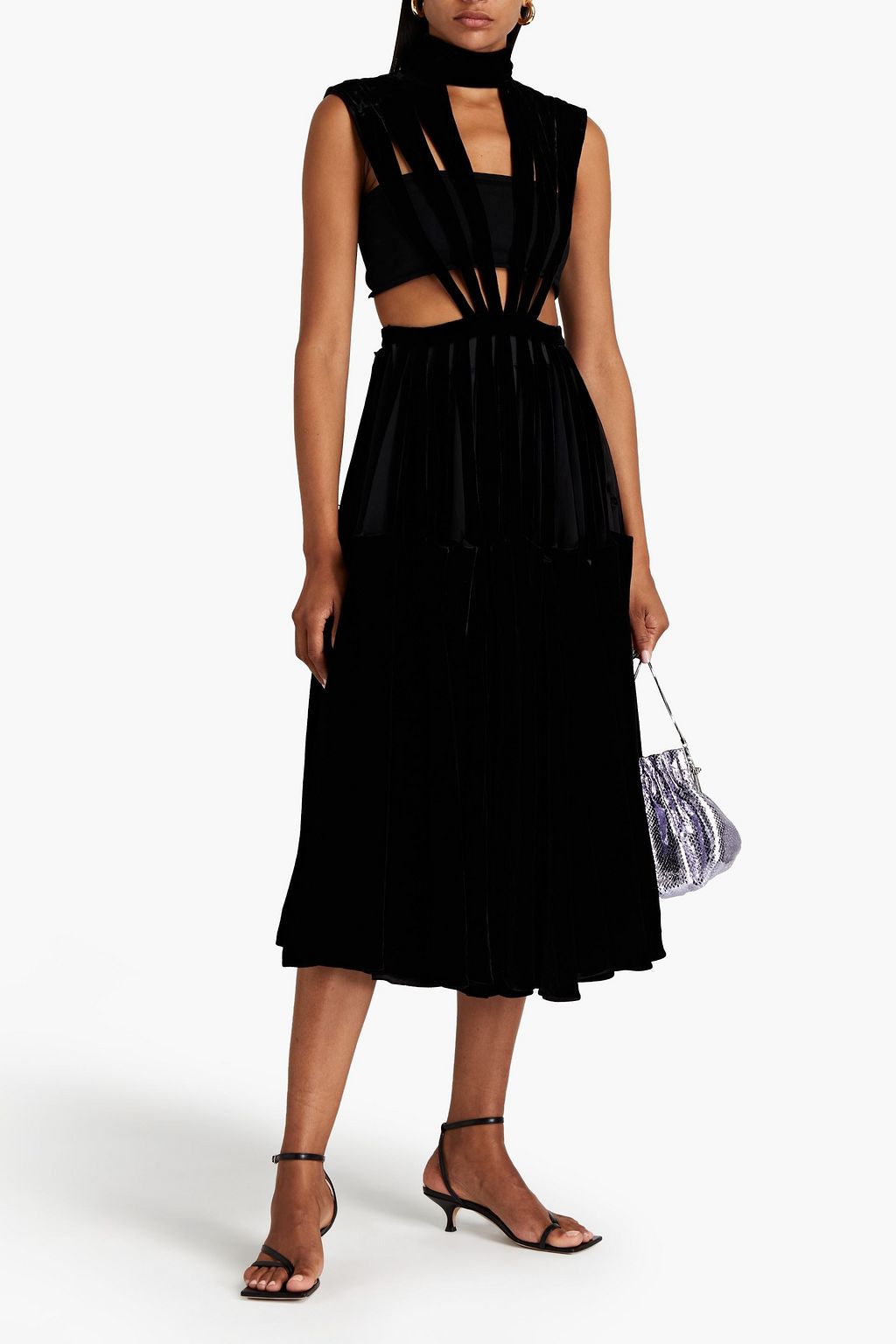 VALENTINO GARAVANI Silk Velvet Cutout Midi Dress, Black