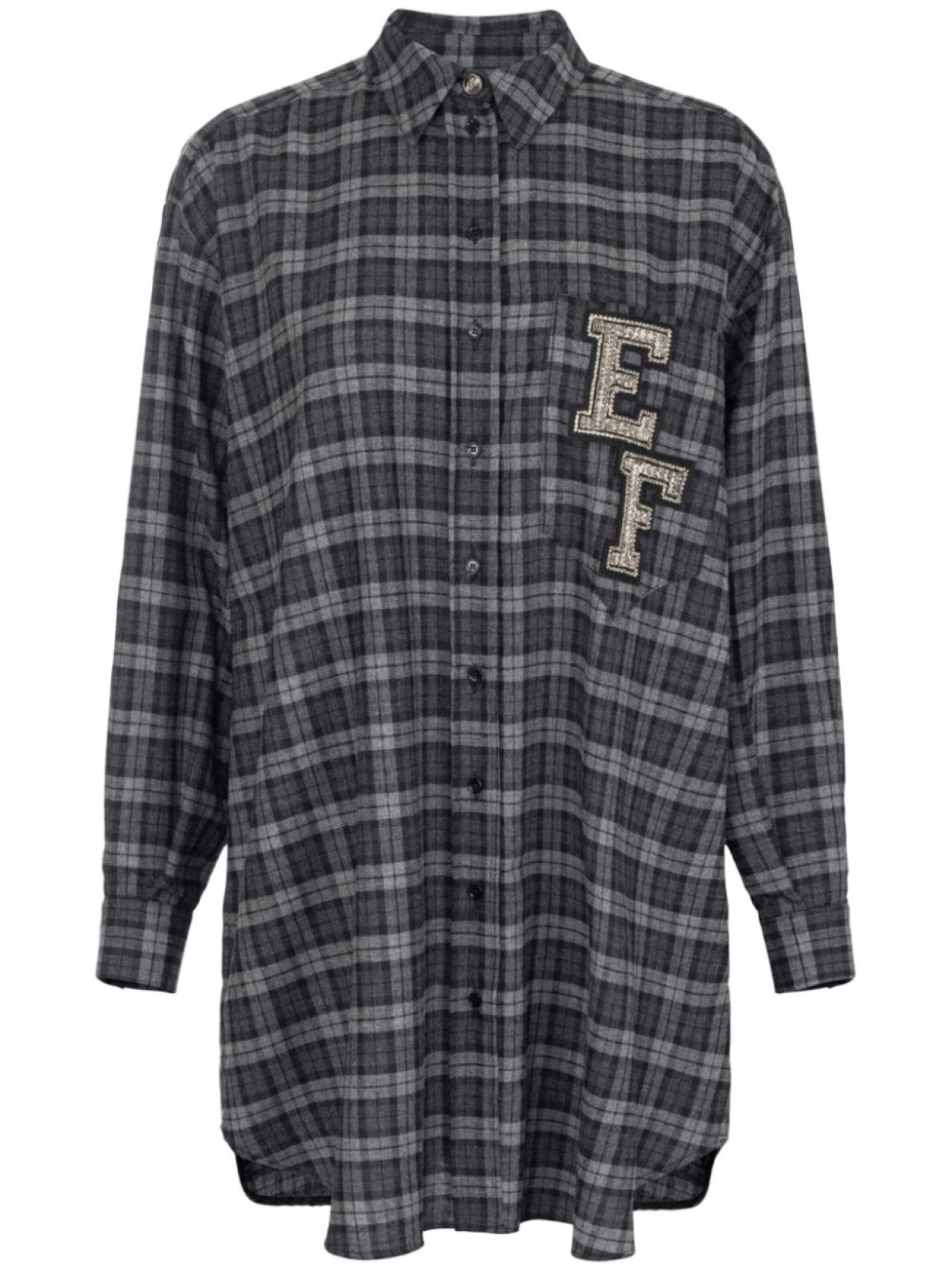 Elisabetta Franchi tartan embroidered shirt dress, grey