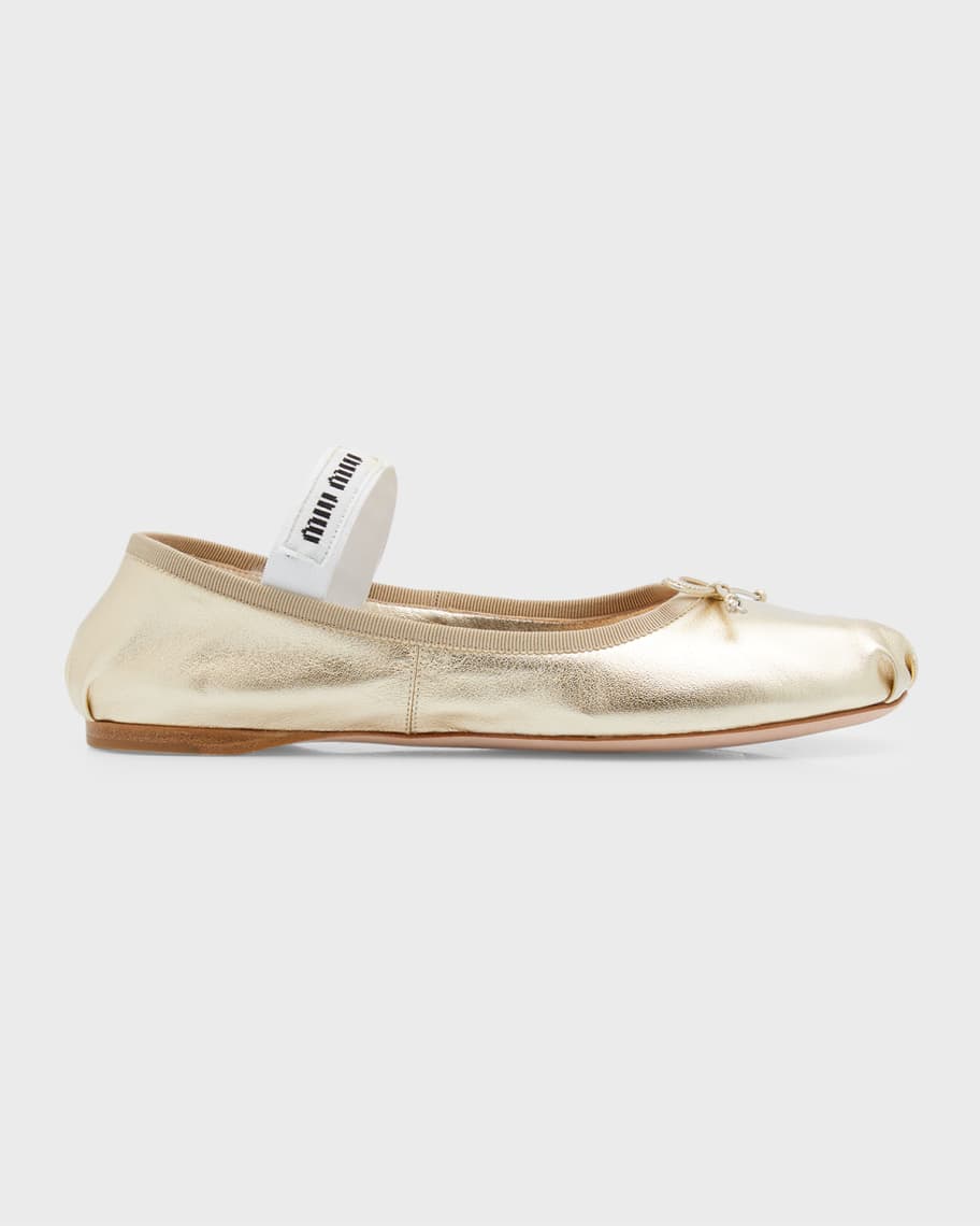 Metallic ballet flats with Miu Miu logo