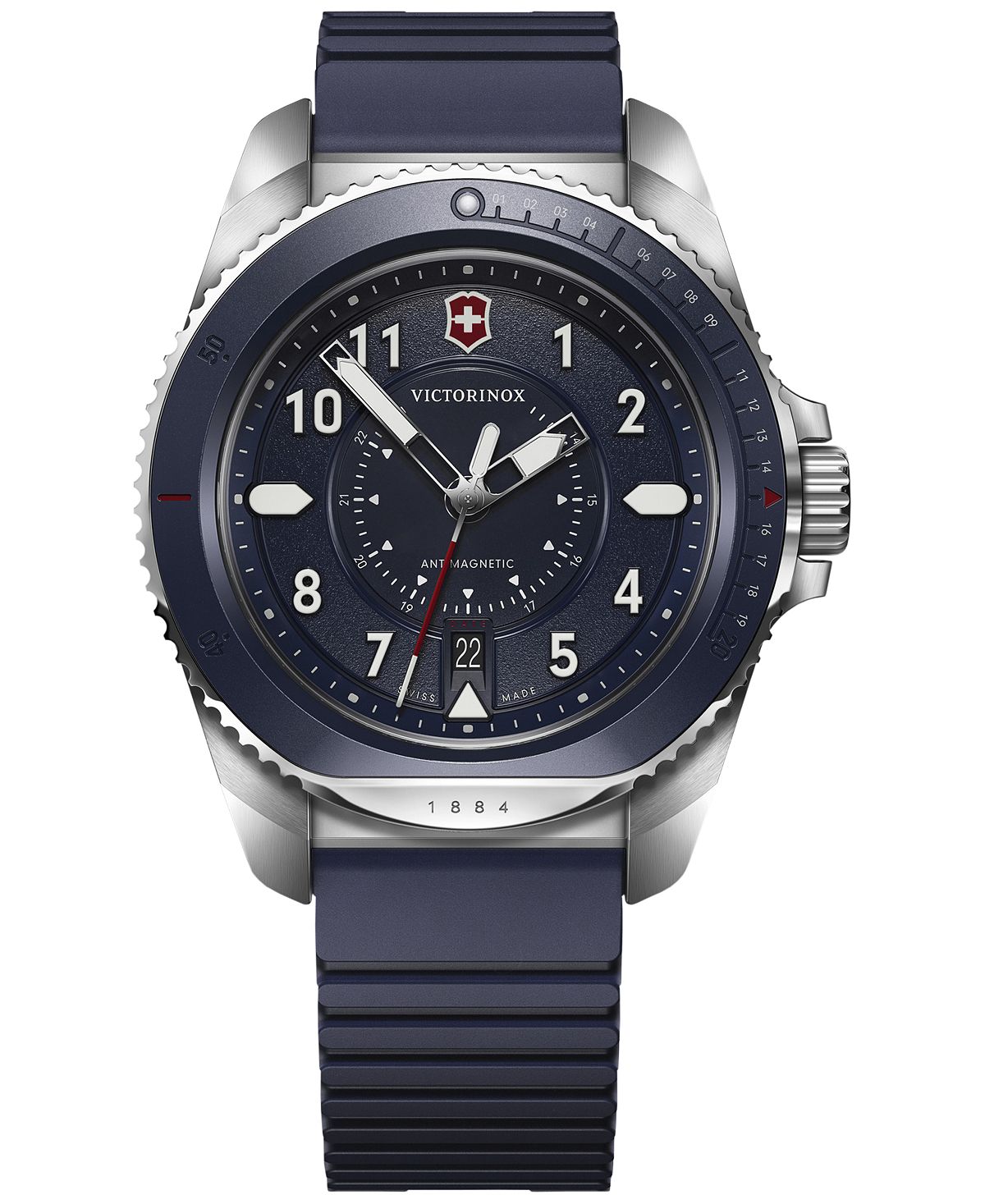 Swiss Journey 1884 men's watch with blue rubber strap, 43 mm Victorinox