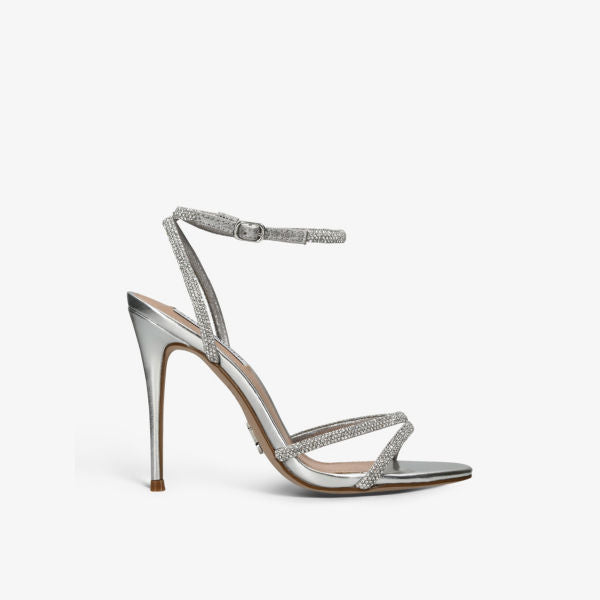 Bryanna Metallic Leather Sandals with Steve Madden Rhinestones, Silver