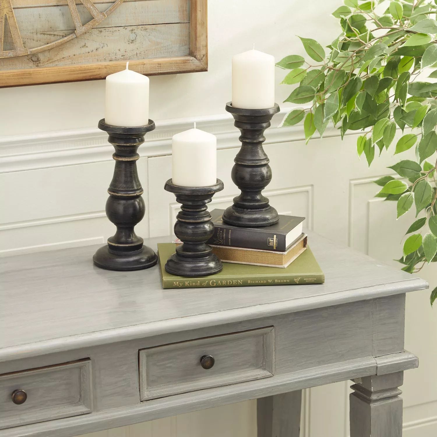 Stella & Eve Wood 3 Piece Candlestick Set, Black