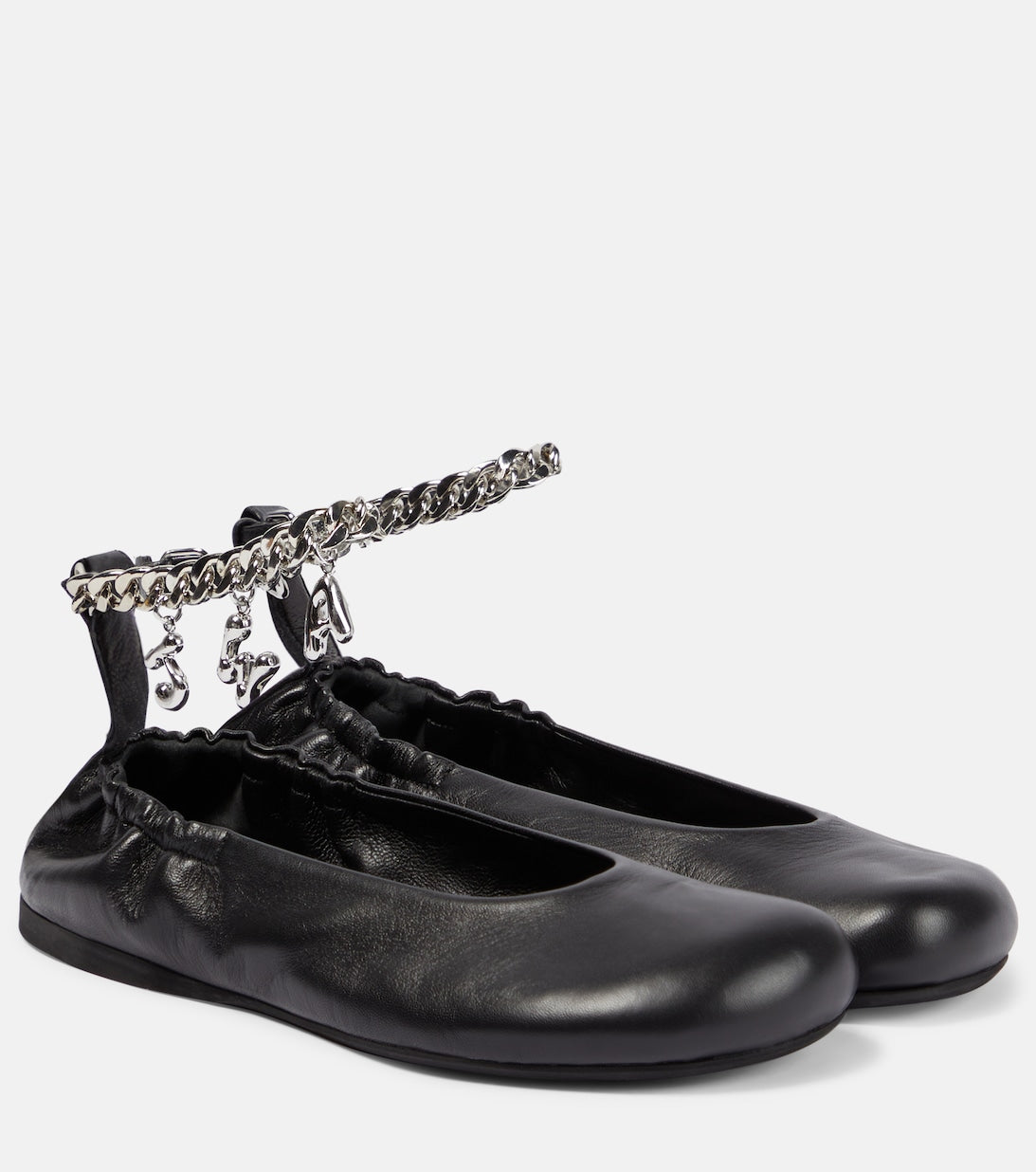 JW Anderson Charm Leather Ballet Shoes, Black