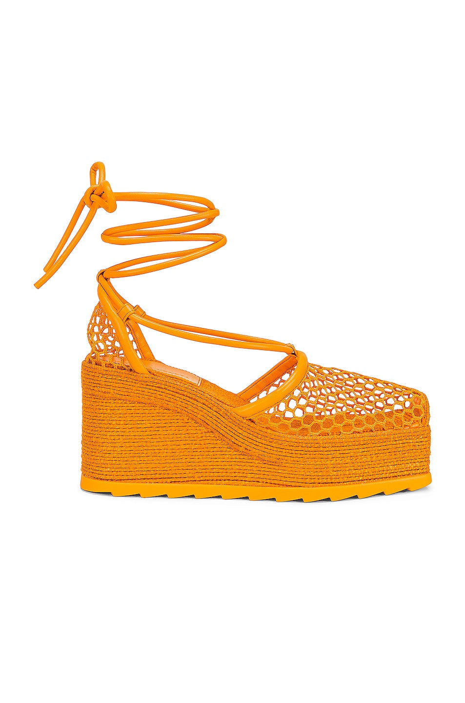 Bottega Veneta Stretch Lace Up Espadrilles, Tangerine