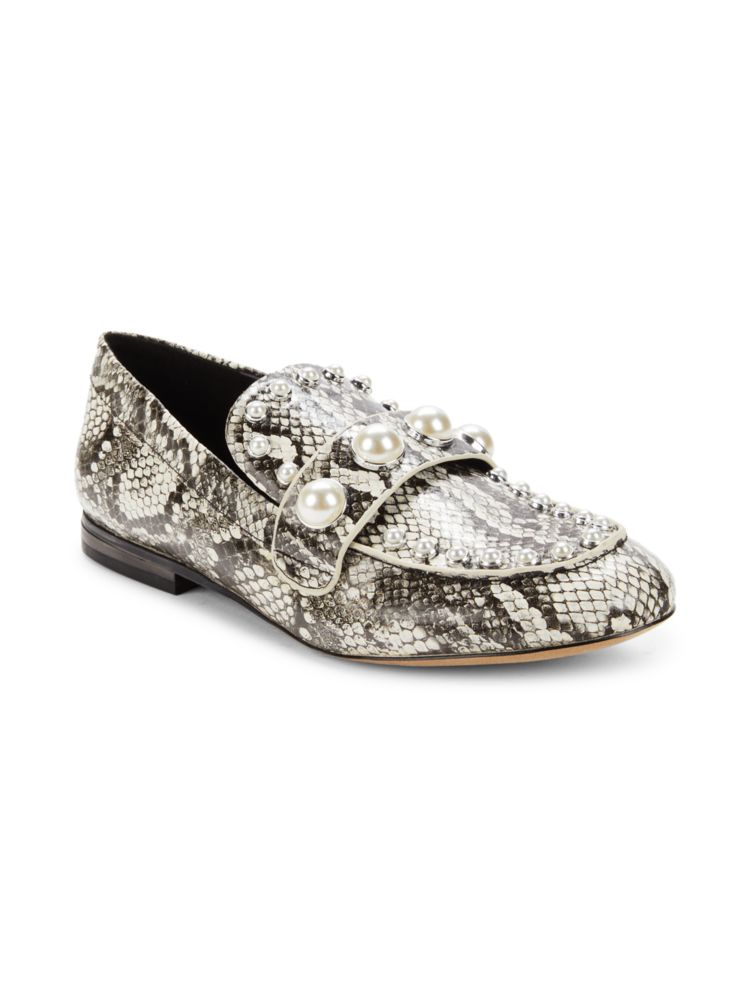 Avah Python Embossed Studded Loafers Karl Lagerfeld Paris Black White