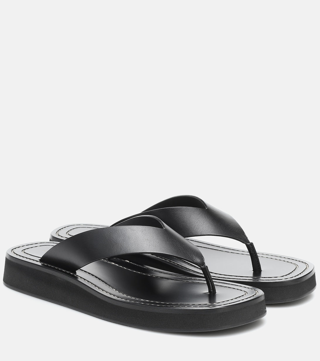 The Row Ginza Leather Platform Slides, Black