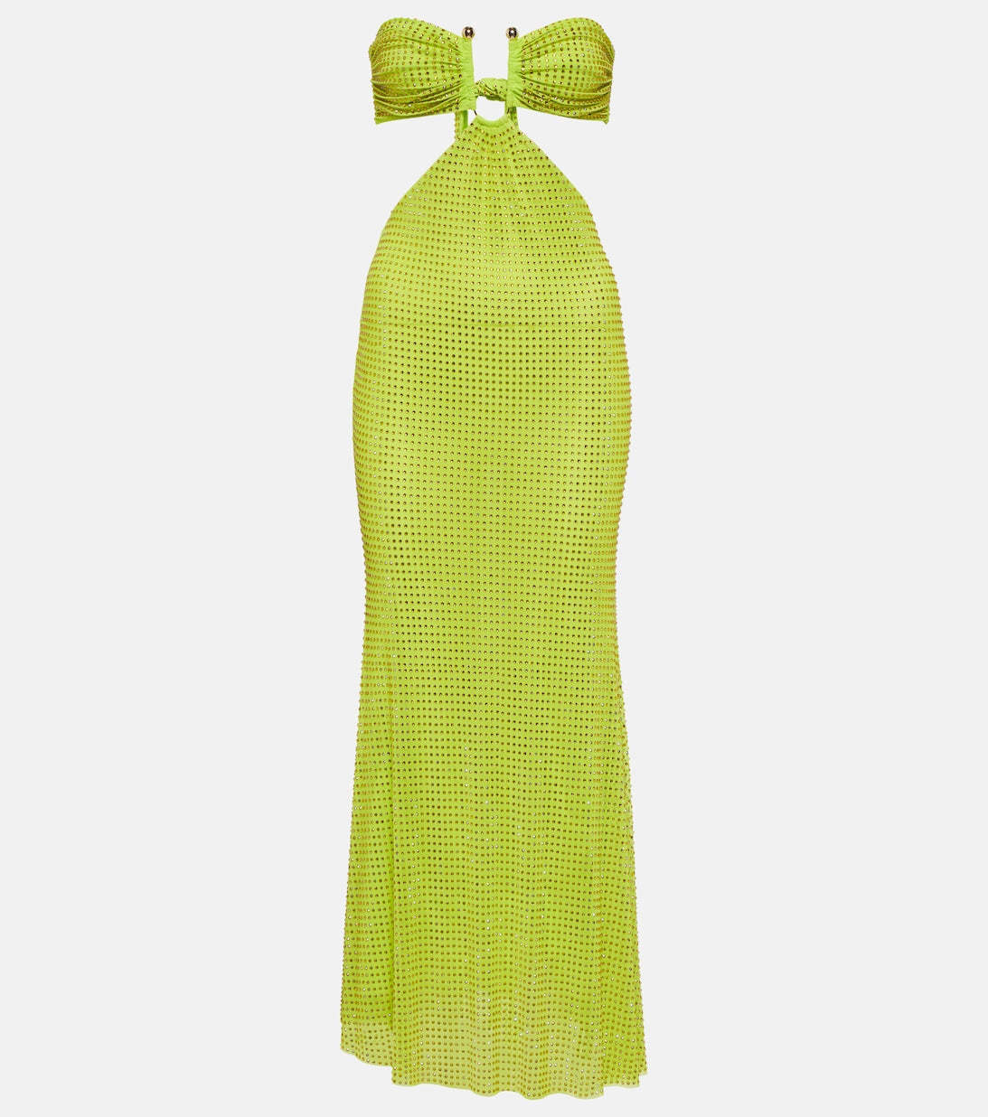 SELF-PORTRAIT embellished mesh maxi dress, green