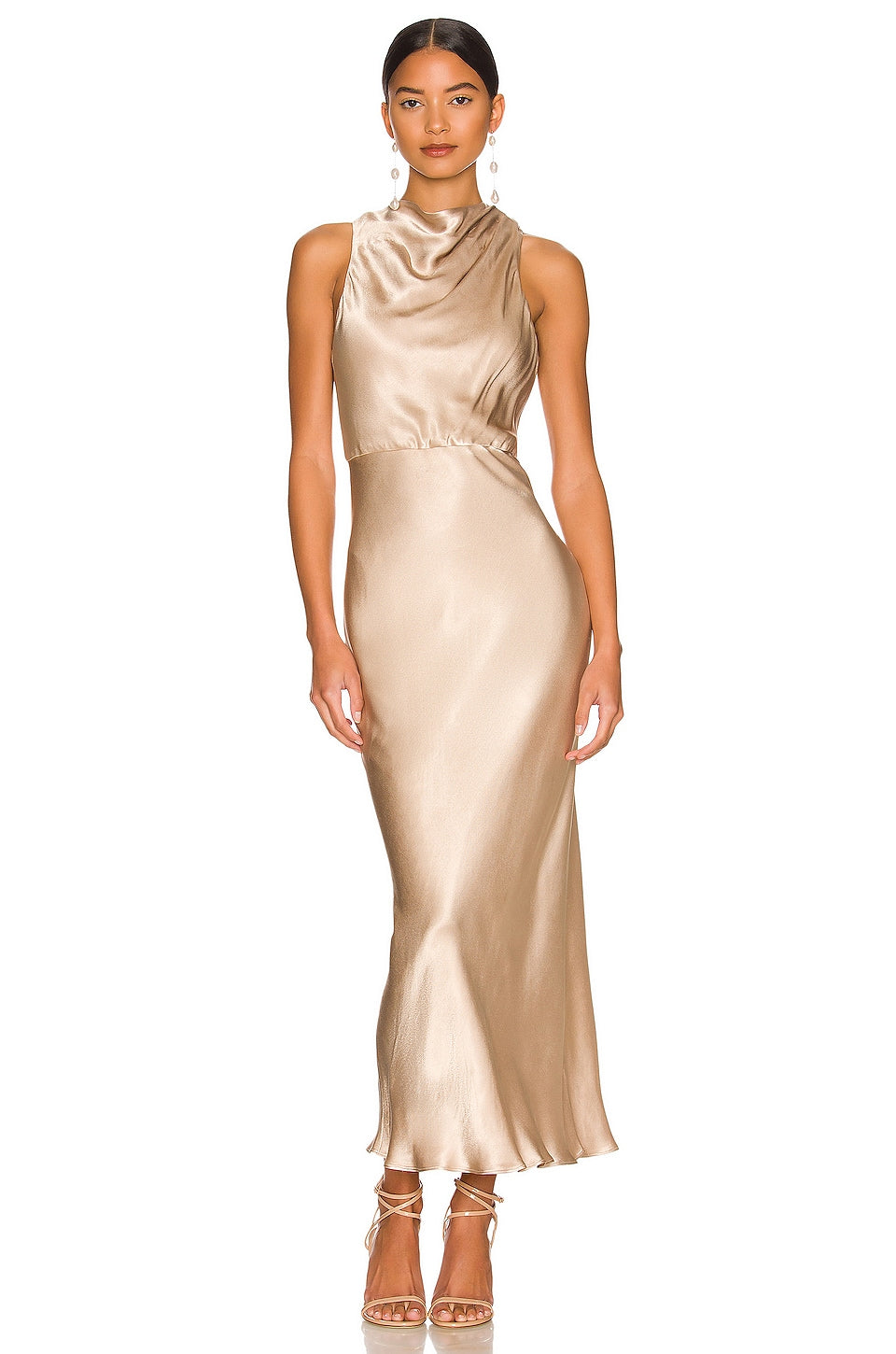 Shona Joy La Lune High Neck Midi Dress, Gold