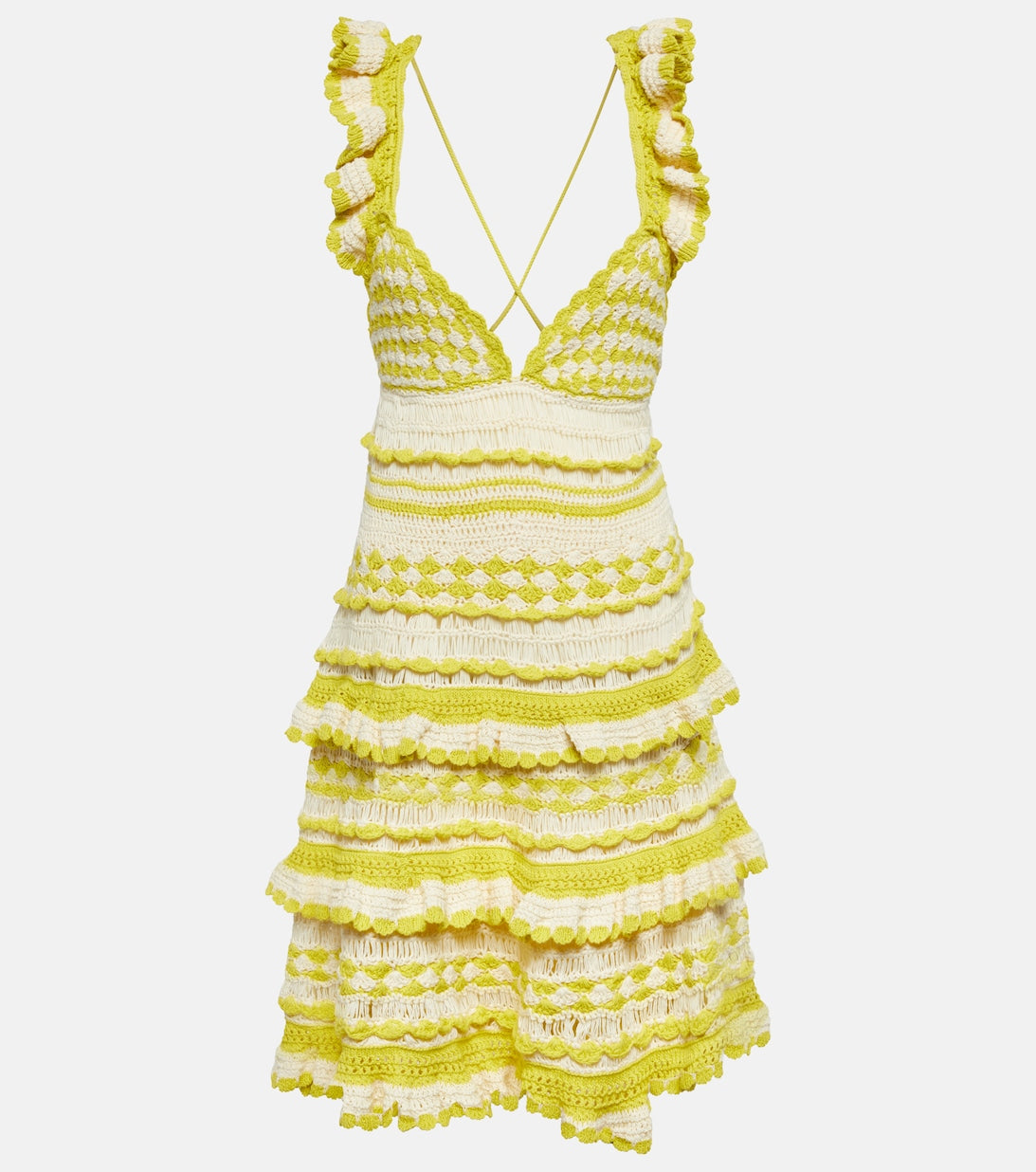 ZIMMERMANN Crochet Halcyon Cotton Mini Dress, Yellow