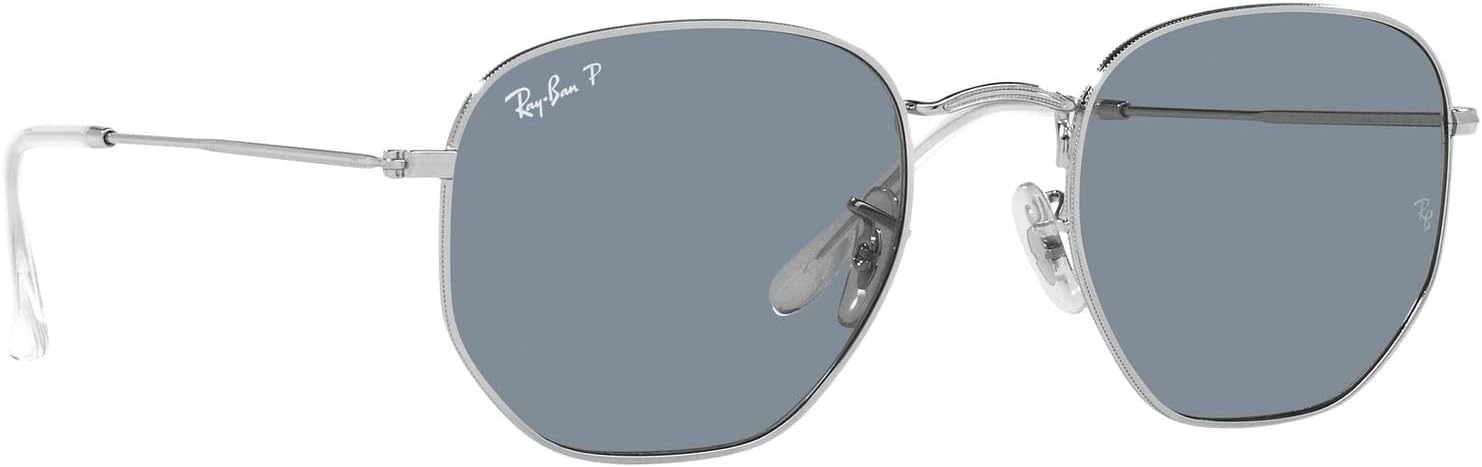 نظارة شمسية 0RB3548N Ray-Ban سداسية الشكل، فضية/زرقاء مستقطبة