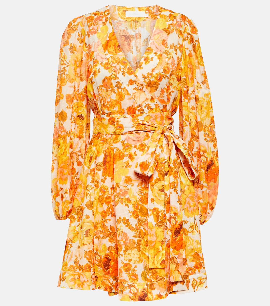 ZIMMERMANN Floral Cotton Wrap Mini Dress, Yellow