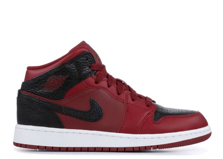 حذاء رياضي AIR JORDAN 1 RETRO MID GS 'TEAM RED BLACK'، أحمر