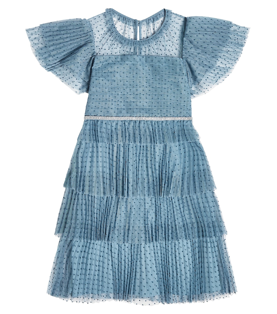 Blue Dot Self-Portrait Mesh Tiered Dress, blue