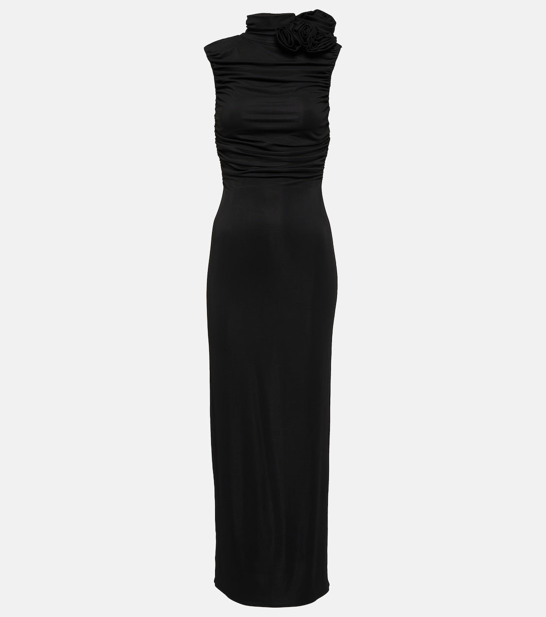 Magda Butrym ruched midi dress with floral appliqué, black