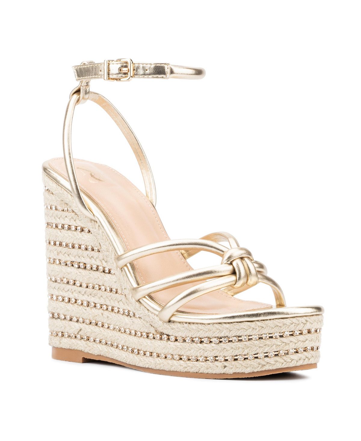 New York & Company Women's Rhinestone Electra Wedge Sandals, Gold