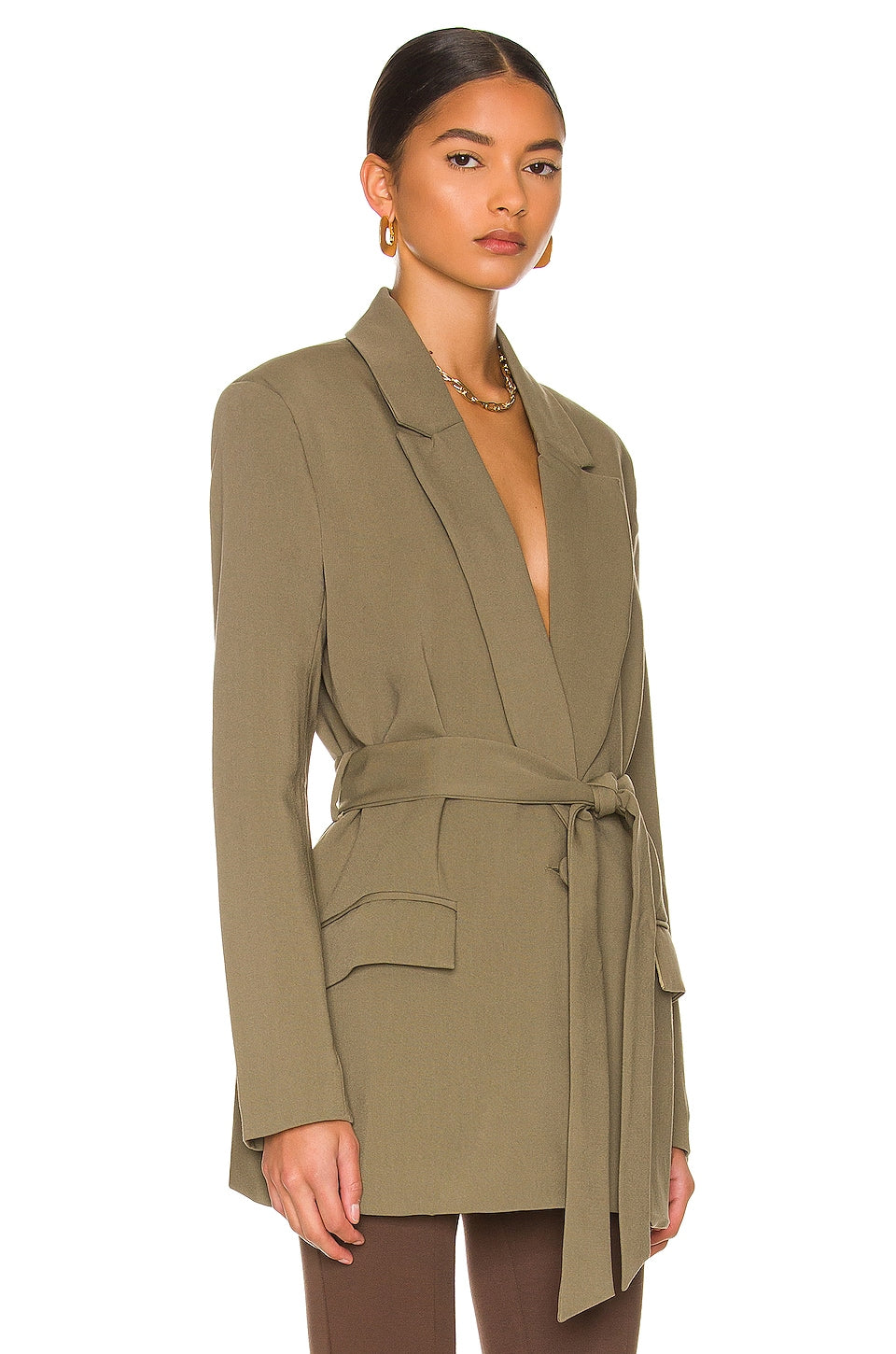 Blazer Bardot Belted, khaki