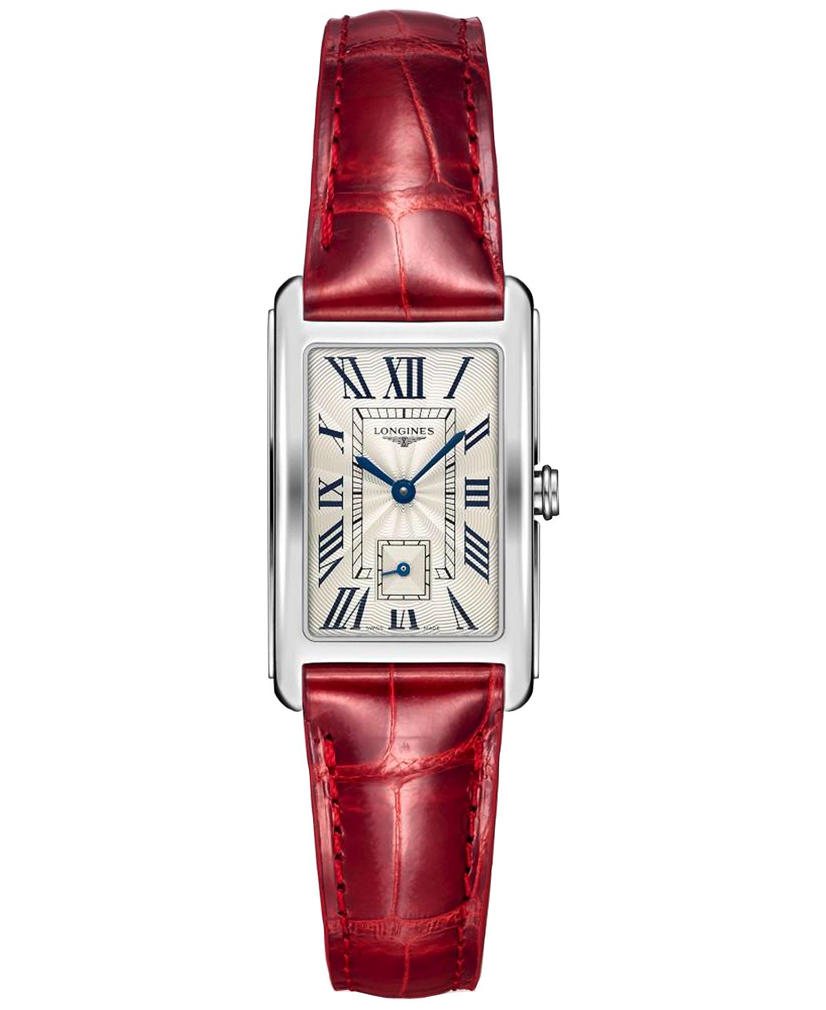 Women's Swiss DolceVita watch with red leather strap 23x37 mm Longines, silver