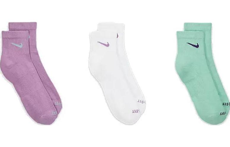 Nike Women's Calf Socks 3 Pairs (Purple + White + Green)