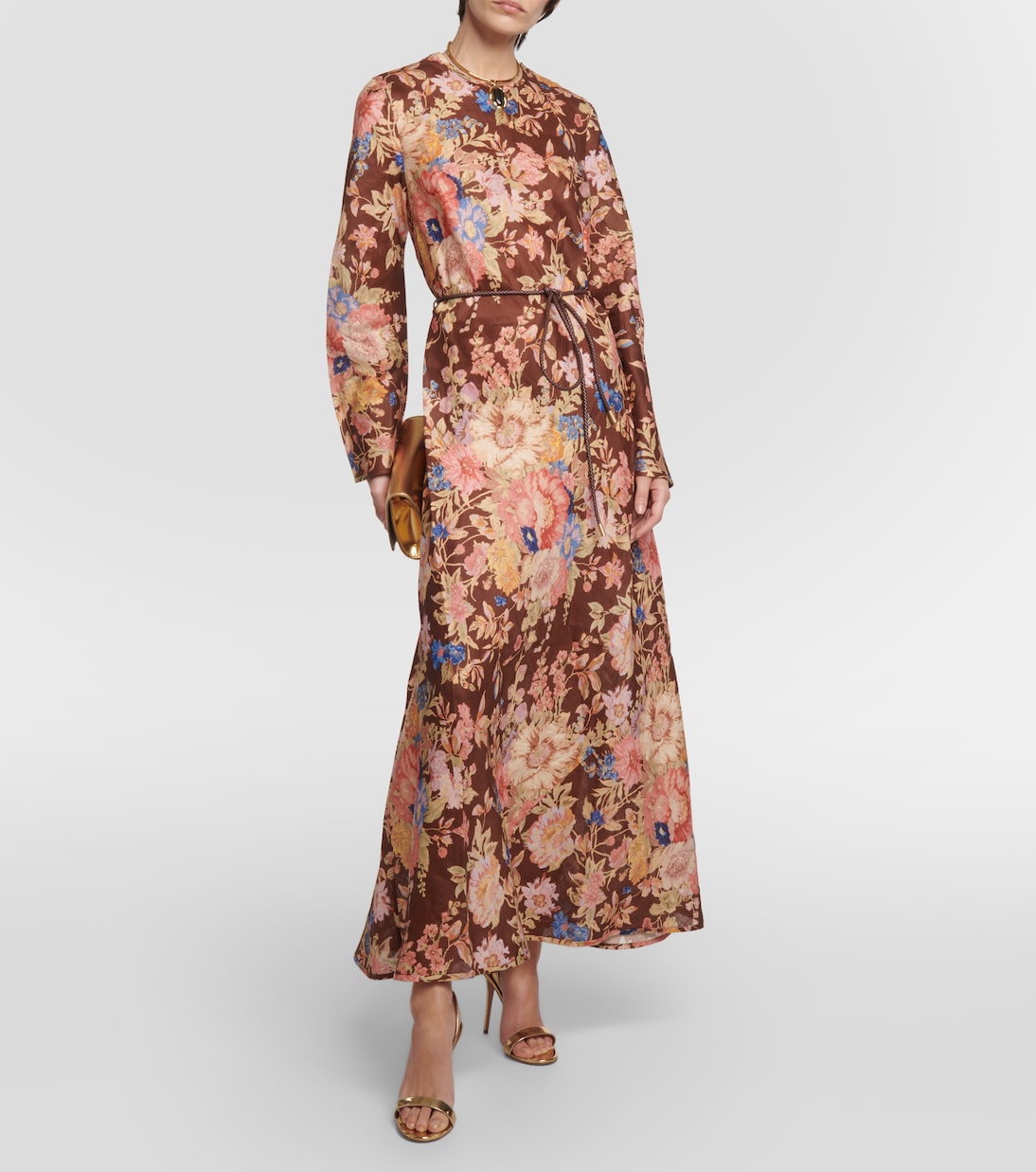 Zimmermann august floral linen midi dress, multicolor