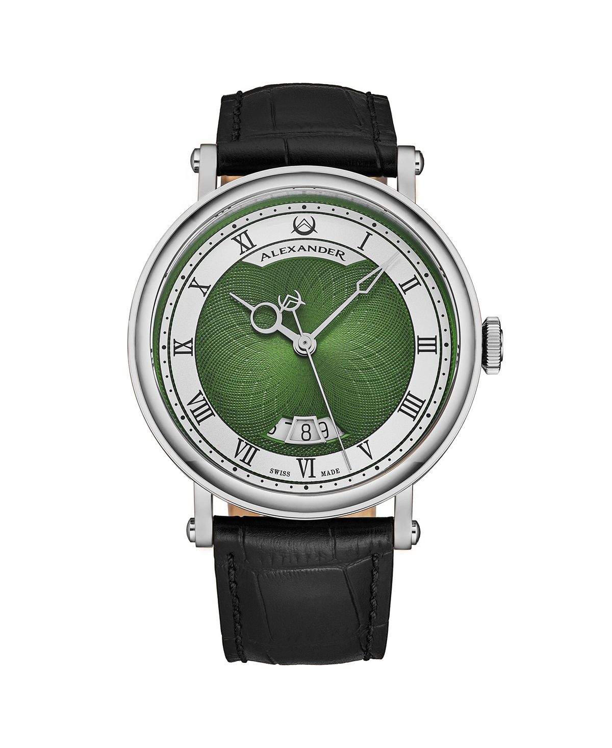 Triumph men's automatic watch, black leather, green dial round watch 49 mm Alexander