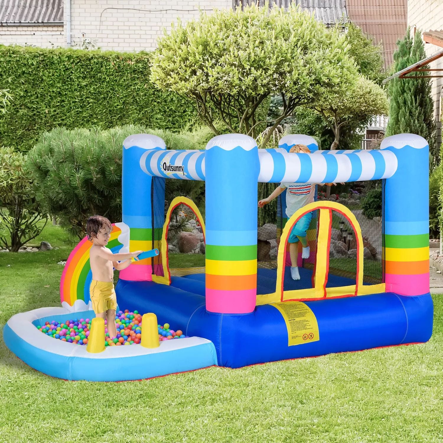 Children's inflatable jumping house Outsunny 2 in 1 jumping castle with trampoline and pool Includes carrying bag and Outsunny inflatable pump