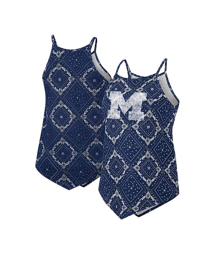 قميص داخلي من Michigan Wolverines x Wrangler Colosseum Navy Ripped Bandana Tank Top باللون الأزرق