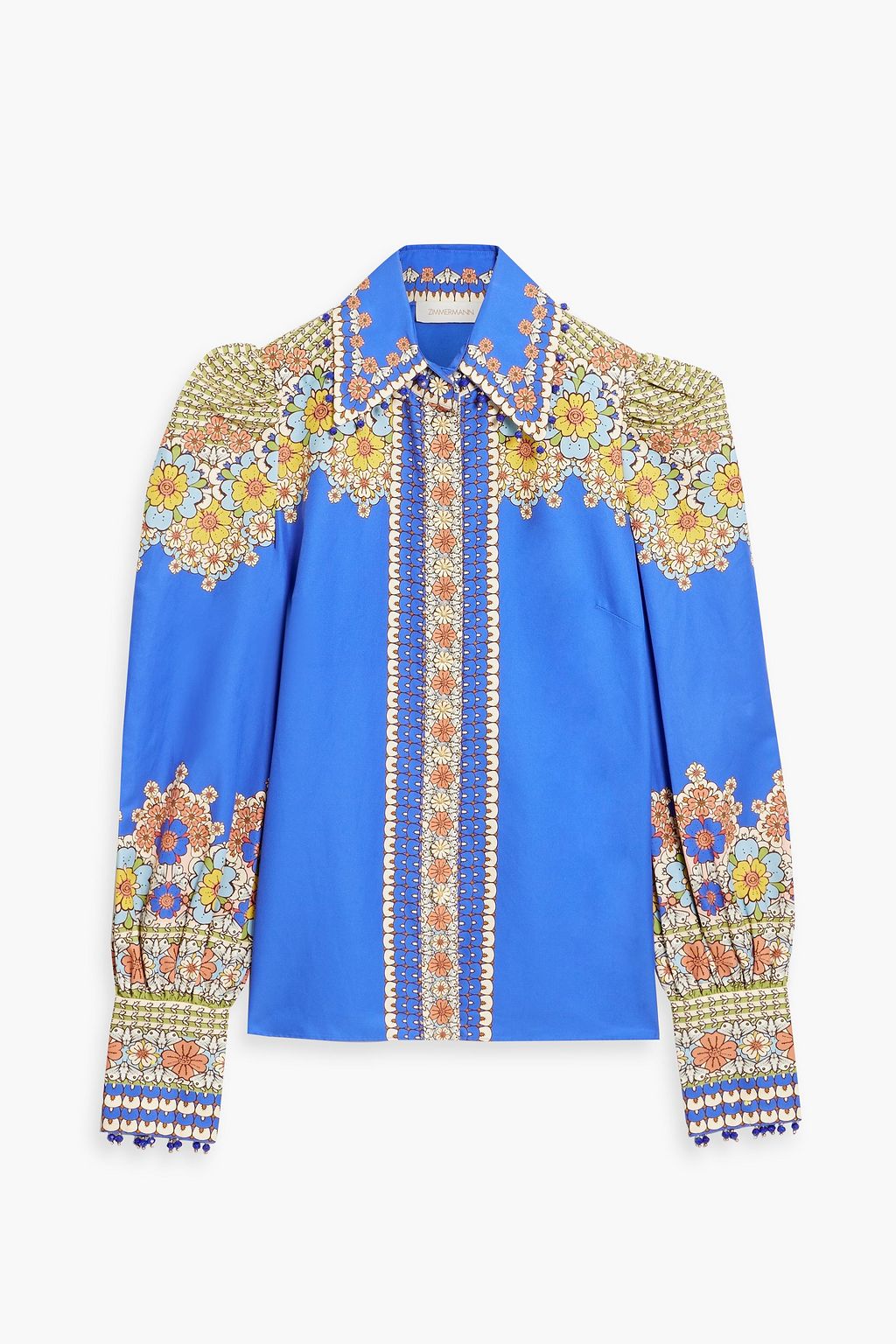 Twill shirt in cotton and silk blend with embellished print ZIMMERMANN azure