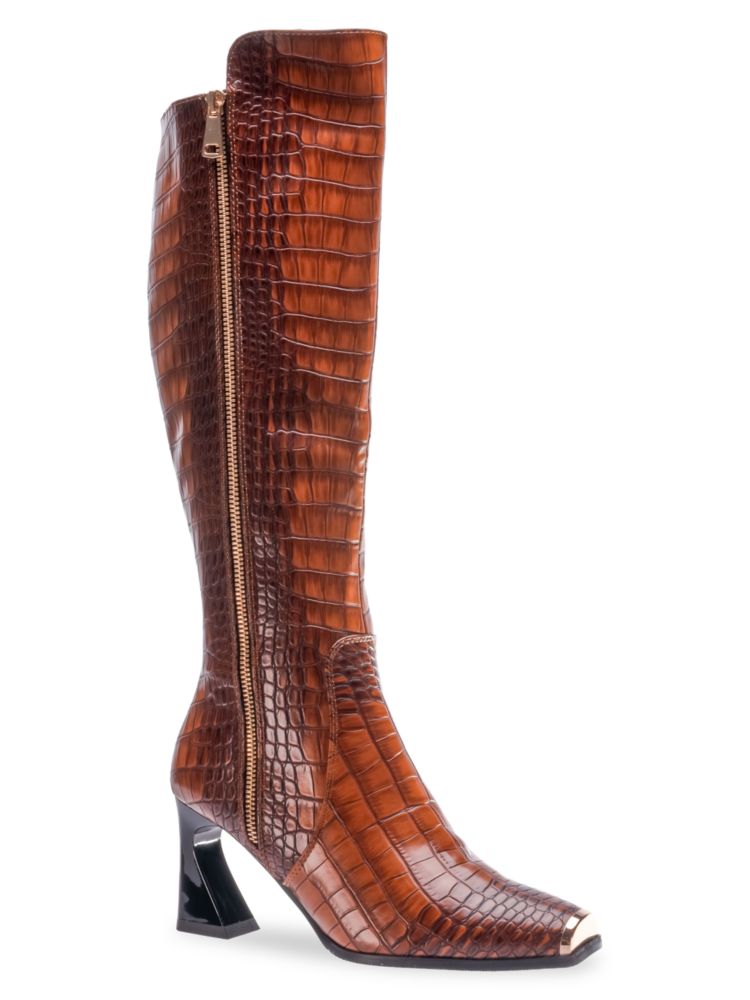 Lady Couture Crocodile Embossed London Tall Boots in Bone