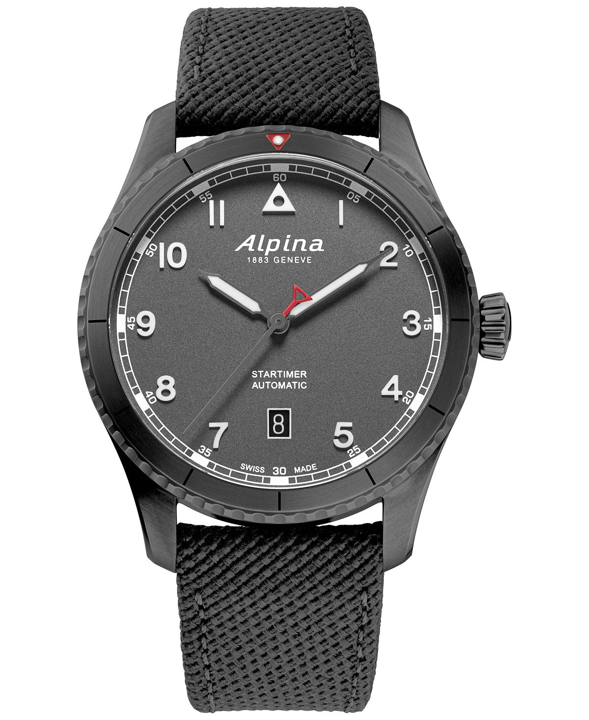 Men's Swiss watch with automatic starter Pilot gray rubber strap, 41 mm Alpina