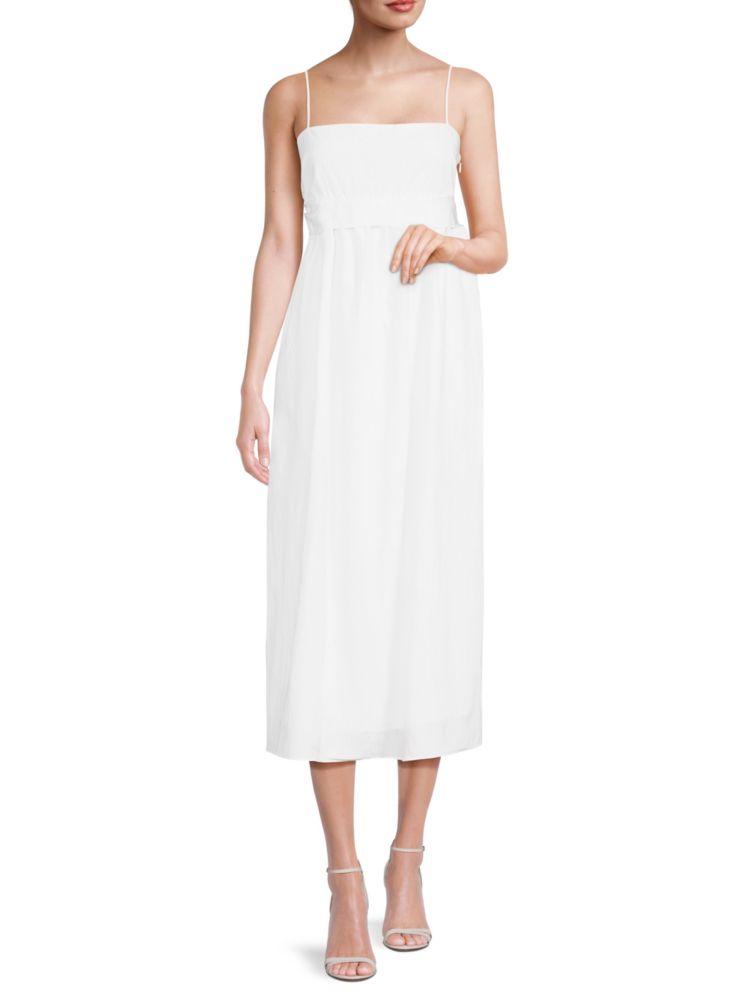 Vince Pleated Bow Maxi Dress in Optic White