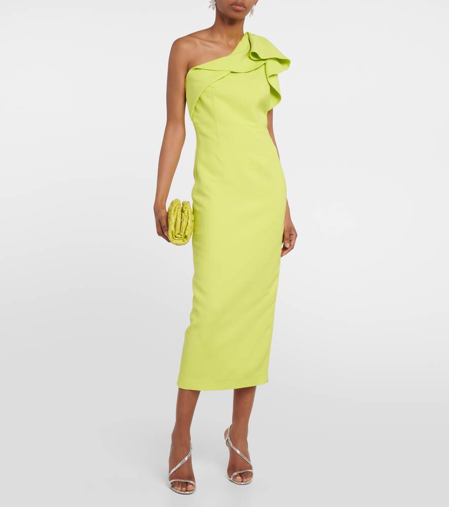 ROLAND MOURET wool blend one-shoulder midi dress, yellow