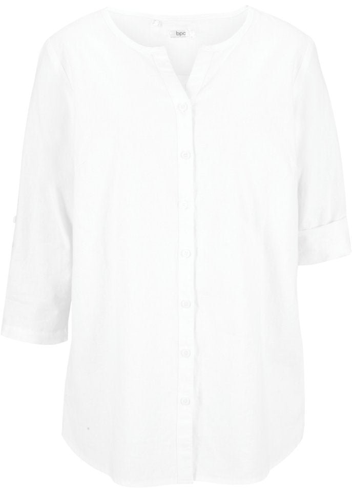 Blouse with linen sleeves 3/4 Bpc Bonprix Collection, white