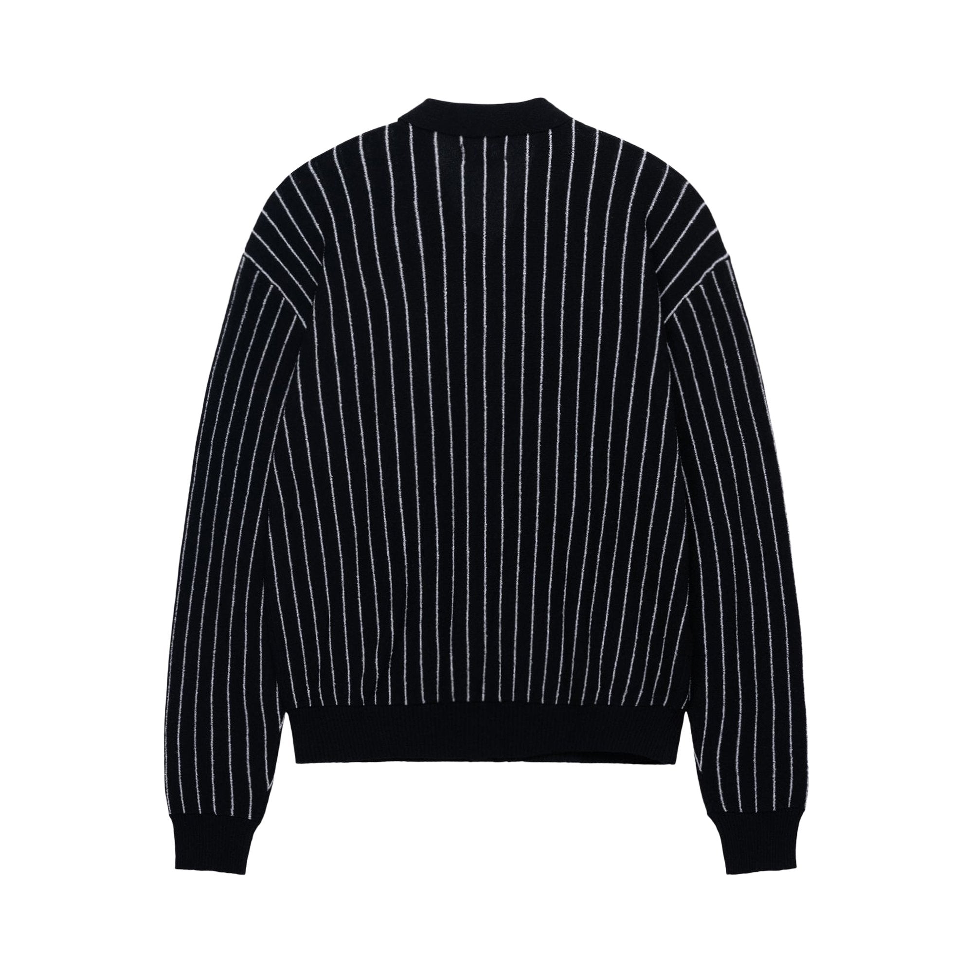 Stussy Long Sleeve Lightweight Zip Polo Shirt, Black Stripe