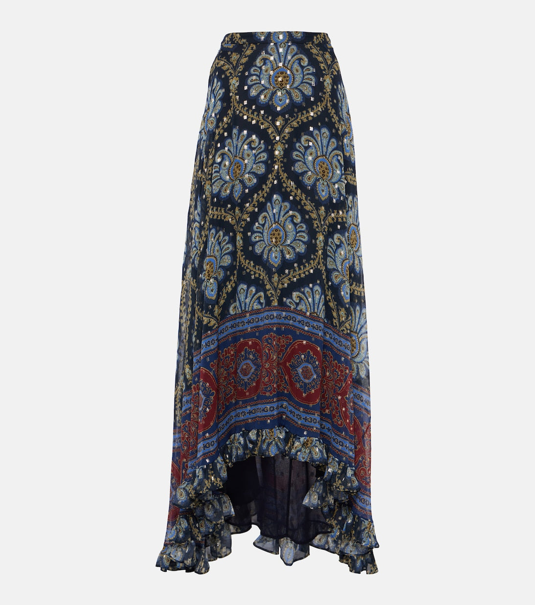 Etro paisley silk jacquard maxi skirt, blue