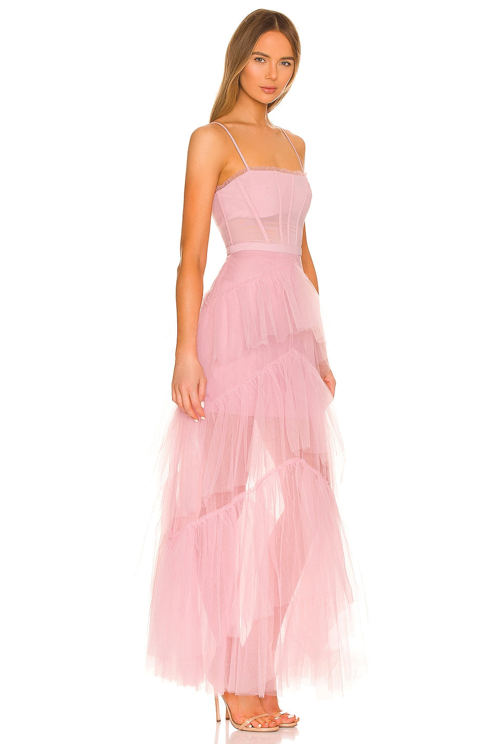 BCBGMAXAZRIA Corset Tulle Gown Dress, Pink Rose