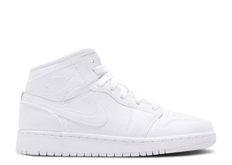 حذاء رياضي AIR JORDAN 1 MID BG 'TRIPLE WHITE'، باللون الأبيض